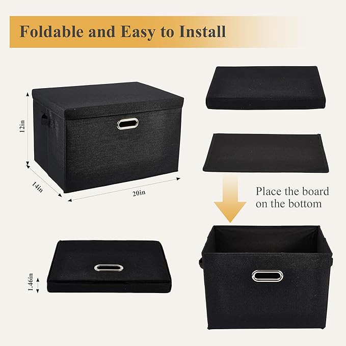 DAYARD Foldable Storage Boxes with Lids Linen Fabric Stackable Storage Bins Organizer Containers Baskets with Cover for Closet Office Nursery Black Extra Large