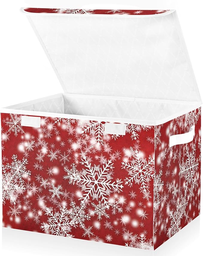 senya Christmas Baskets Collapsible Storage Bins with Lids Christmas Background with Snowflakes Red Storage Boxes Clothes Baskets for Organizing