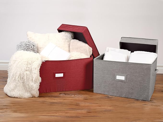 Covermates Keepsakes Storage Box Heavy Duty Polyester Organizer Bin Stackable Design Reinforced Handles ID Window Closet Garage Home Storage Red Heather