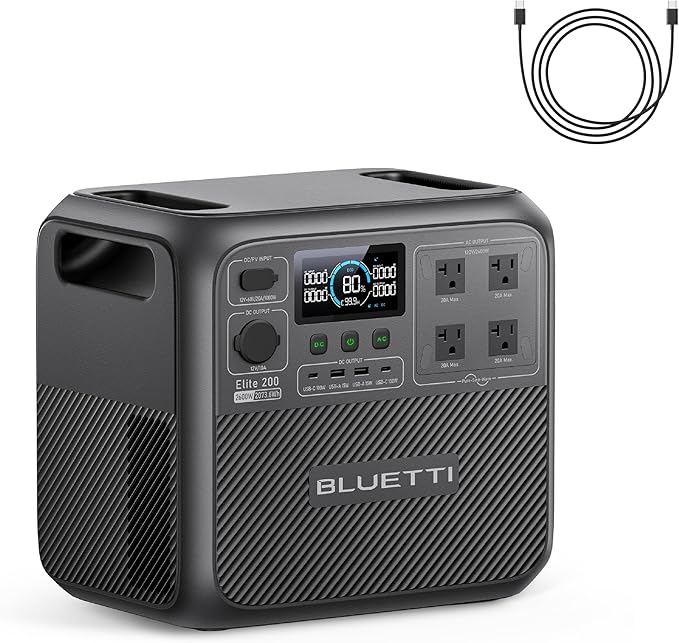 BLUETTI Elite 200 V2 Portable Power Station with Type-C Cable 2073.6Wh LFP Battery Backup w/ 4 2600W AC Outlets 17-Year Lifespan Solar Generator for Camping Off-grid