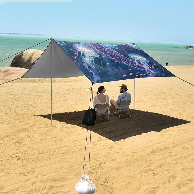 ALAZA Sea Turtle Jellyfish Beach Tent Sun Shelter Portable Canopy Sunshade for Outdoor Camping Picnics Backyard Fun 10x9 ft