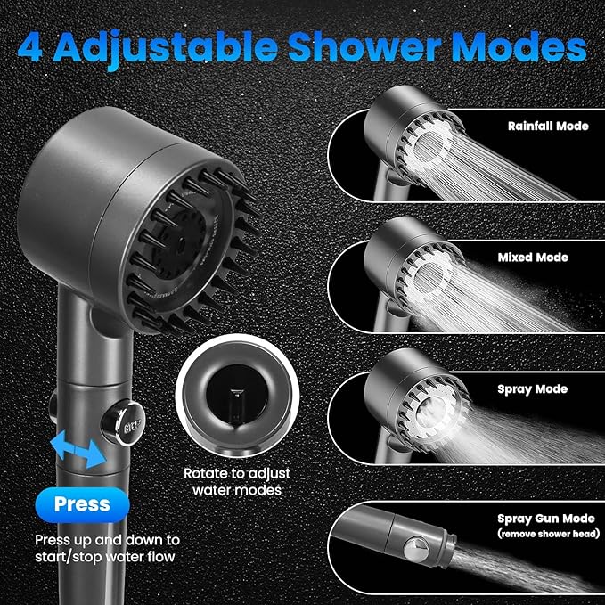 Portable Shower for Camping 6000mAh Rechargeable Shower Pump LED Display Filtered Shower Head with 4 Spray Modes IPX7 Waterproof 20L Foldable Bucket for Beach Travel Hiking Car Pet Outdoor