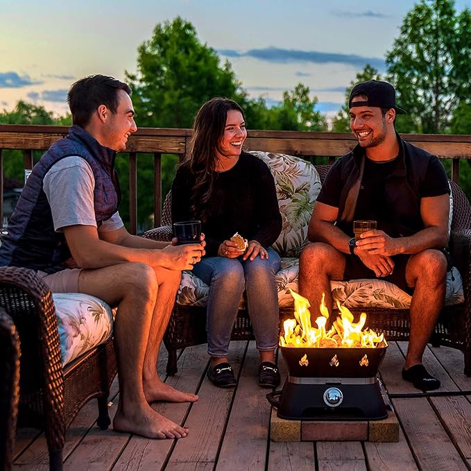 Outland Living Firebowl 805 Firecube 14” Portable Square Smokeless Propane Fire Pit – Outdoor Gas Fire Pit with Cover &amp Carry Kit Lava Rocks 58000 BTU Black