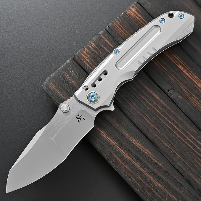 Sitivien ST991 Folding Knife M390 Pearlescent Polishing Steel Blade Titanium Handle with Ball Bearing for Men Women Outdoor Camping Hiking Survival (Silver)