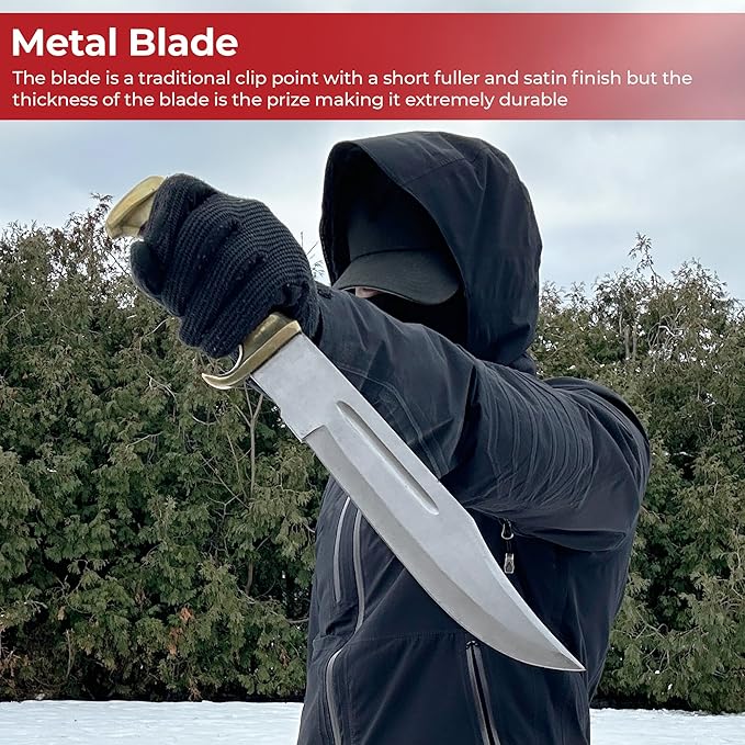 MedievalDepot Persian Blood Hunting Bowie Knife | 440 Stainless Steel | Leather Handle | Brass Accents | Sheath Included