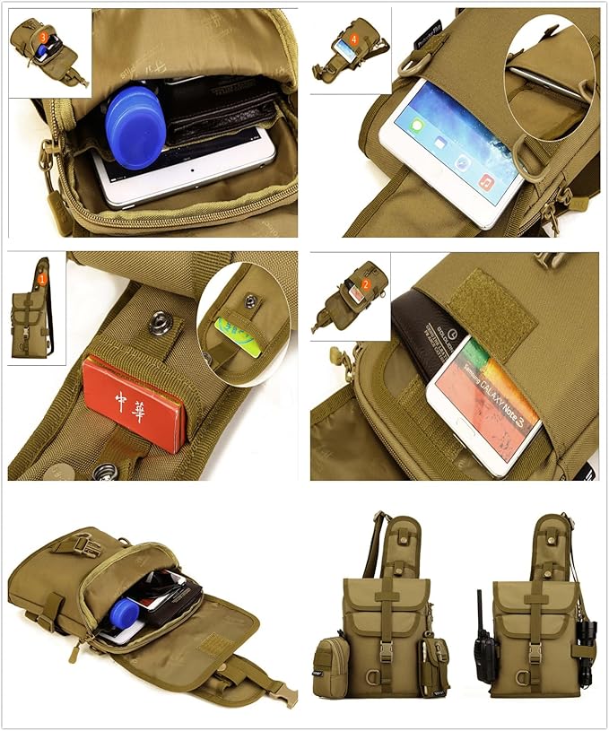 UNISTRENGH Tactical Sling Bag Military Daypack Casual Shoulder Bag Crossbody Duty Gear Molle Chest Pack for Hunting Fishing (ACU-camouflage)