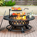 36 Inch Fire Pit with 2 Grills Large Outdoor Firepits for Outside Wood Burning Fireplace for CampingPicnicBonfire 3-in-1 Round Metal Table with Lid for BackyardPatioParty