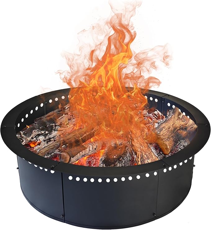 SoulMate Outdoor 45-Inch Outer/39-Inch Inner Fire Pit Ring SmokelessDuty Solid Metal Steel Round Firepit Rim Insert for DIY Fire Pits Outdoor Above or In-Ground Camping Garden Patio Backyard.