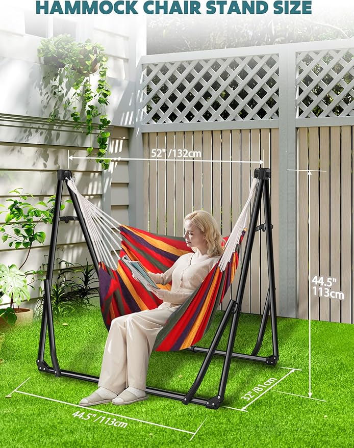 Anyoo 2 in 1 Hammock and Swinging Chair with Collapsible Steel Stand &amp Carrying CasePortable &amp AdjustableEasy Set Up for OutdoorIndoorPorch SwingPatioGardenCamping Trip