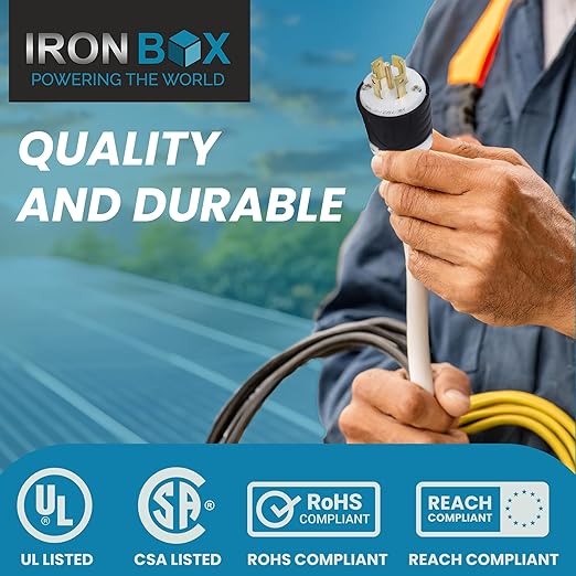 Iron Box L21-30 Generator Plug and Connector Set L21-30P + L21-30R 30A Durable Materials 120/208V 5-Wire Locking Power Cord End Industrial Grade Nylon Housing 6240W Generator Cable 12/5 AWG(20pack)