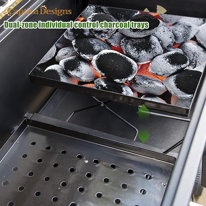 Captiva Designs Extra Large Charcoal BBQ Grill with Oversize Cooking Area(794 SQIN) Outdoor Cooking Grill with 2 Individual Lifting Charcoal Trays and 2 Foldable Side Tables