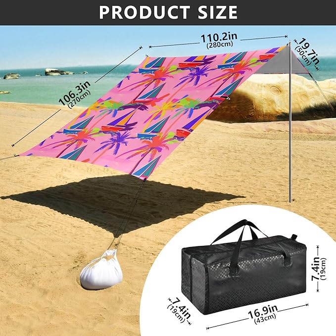 Beach Canopy with Windproof Ropes &amp Sandbags Beach Tent Sun Shade Sun Shelter for Camping Trips Fishing Backyard Fun or Picnics Palm Tree