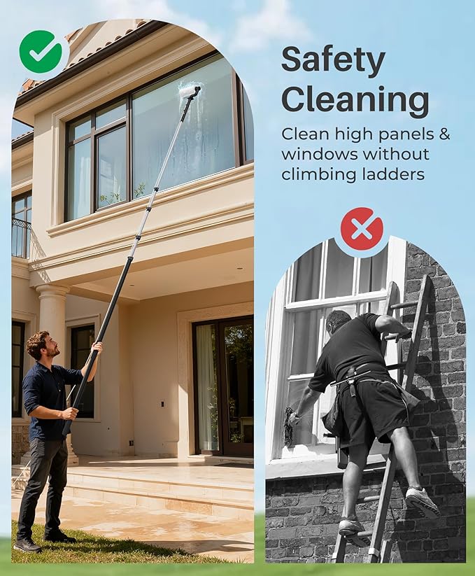 LyriFine Electric Solar Panel Cleaning Brush and Pole Kit 20Ft Extendable Washing Kit with Water Fed Pole 2 Speed &amp Soap Dispenser Outdoor Window Cleaning Tool for Solar Panel Window Roof RV