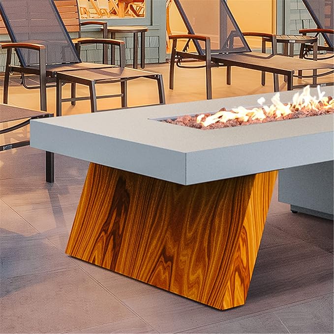 ONLYFIRE OUTDOOR LIVING Premium 60” Gas Fire Pit Table with Unique Wooden-Visual Leg Large Propane Fire Table with Lava Rocks Smokeless Fireplace 60000BTU for Backyard Patio Villa Bonfire FP015
