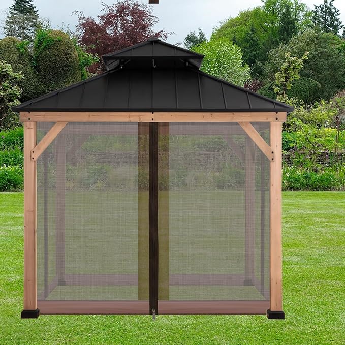 Gazebo Mosquito Netting Universal Replacement 4-Panel Sidewalls with Double Zippers for Patio Backyard Deck and Lawn 10x10 ft (Brown 10 * 12ft)