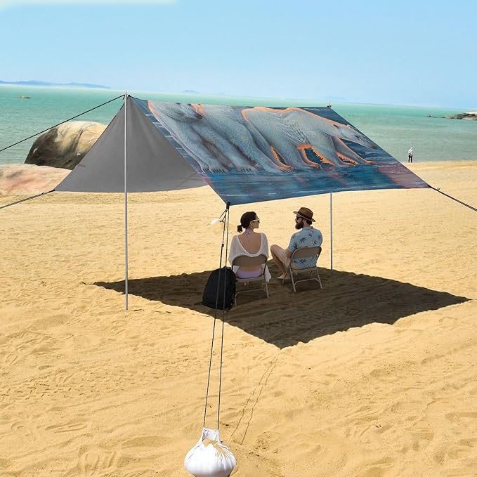 ALAZA Three Polar Bear Sunset Beach Tent Sun Shelter Portable Canopy Sunshade for Outdoor Camping Picnics Backyard Fun 10x9 ft