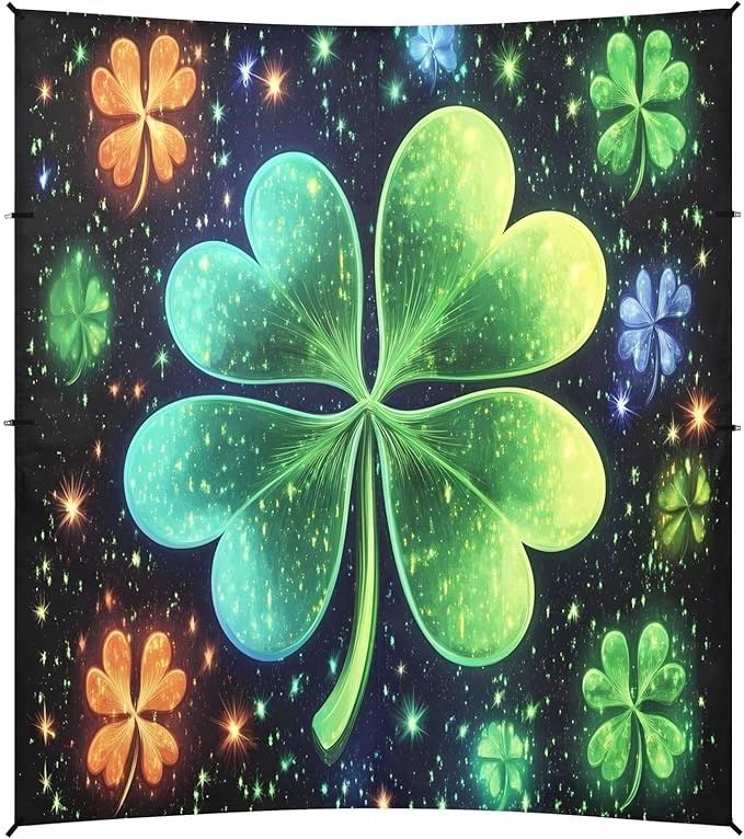 St Patrick's Clovers Glowing Beach Tent Sun Shelter Set UPF50+ UV Protection 10.5 x 9.19 FT Camping Shade Canopy with Sandbags Sand Anchors Carrying Bag and Others