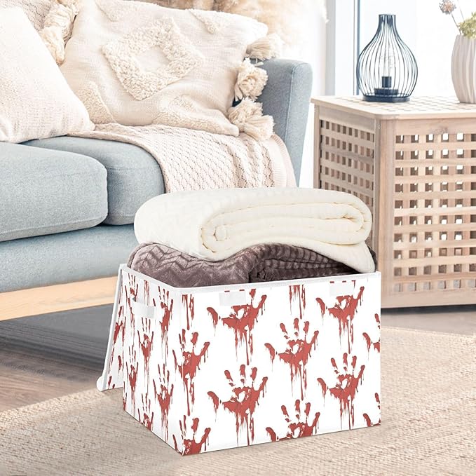 Large Collapsible Storage Bins with Lids Halloween Scary Bloody Zombie Storage Baskets Organizer Containers with Handles for Clothes
