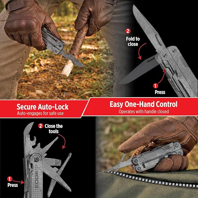 EDGE Multi-Tool Pliers 14-in-1 Stainless Steel Multitool with Knife Saw Scissors Wire Cutter &amp Screwdriver Bits Compact Folding Pocket Tool for Camping Survival Fishing &amp Car Emergency