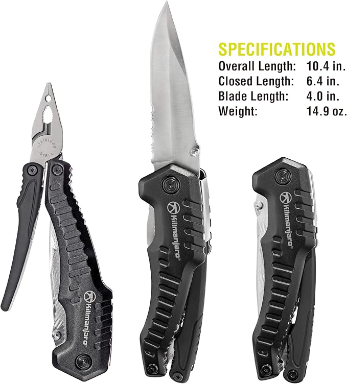 Kilimanjaro Multi-Tool Full-Size Pliers Blade Cuts Wood Hose Rope Screwdriver Wire Cutter 8-1/2 Inches Magnus Multifunction - 910056  Black