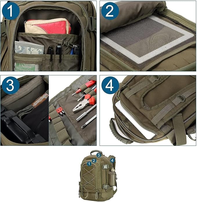 Large Tactical Backpack for Men Military Backpack with DIY System for Travel WorkCampingHuntingHikingSports (GREEN)