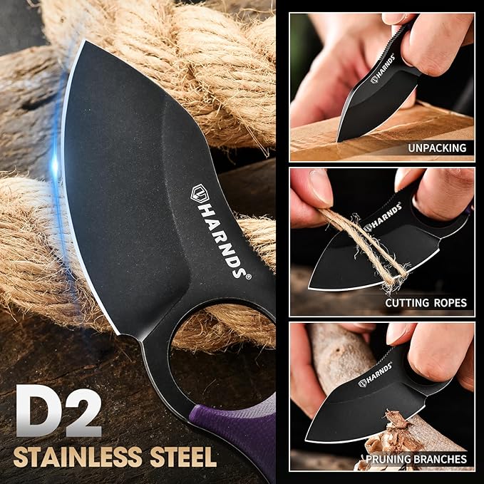 Harnds Small Fixed Blade Knife Full Tang EDC Camping with Sheath Lanyard and Clip Blade Length 2.172.5 oz.with Sheath