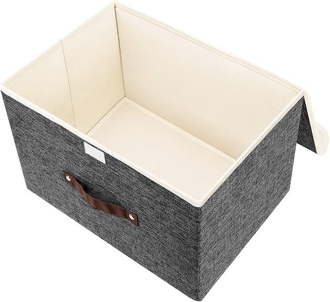 TYEERS Foldable Storage Boxes with Lids 5 Pack Fabric Storage Bins with Lids Closet Organizers for Clothes Storage Room Organization Office Storage Toys - Black