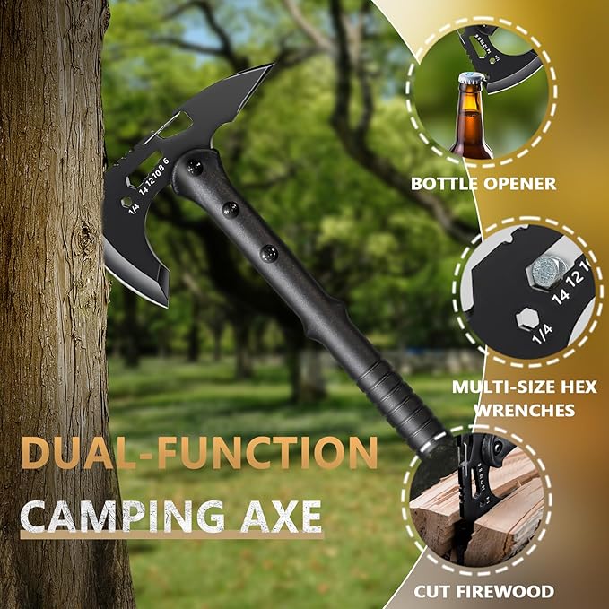 Camping Axes Wood Separator Multipurpose Tomahawk Tactical Hatchet with Sheath - Survival Hiking Camping Carbon Steel Blade 2 Pack