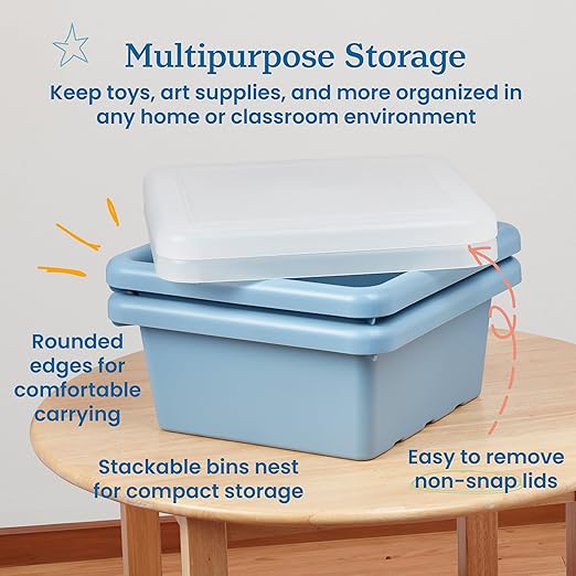 ECR4Kids Square Bin with Lid Storage Containers Powder Blue 2-Pack