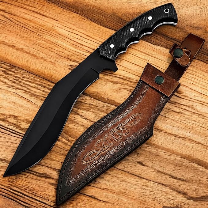 Poshland Handmade Kukri Knife with D2 Steel Blade Durable G10 Handle Premium Leather Sheath Ideal for Carving Hunting Outdoor Use and Gift for Adults