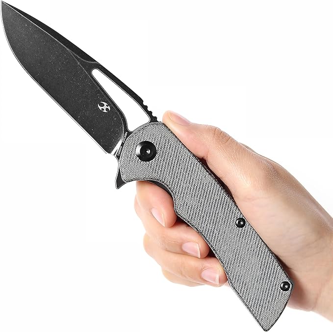 KANSEPT Kryo Pocket Knife 8.08in Folding Knives with 3.58in12C28N Steel Drop Point Blade and Denim Micarta Handle for Outdoor Tactical Survival and EDC T1001M1