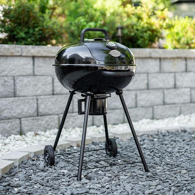 Char-Griller CG30040725 22-inch Kettle Charcoal Grill and Smoker - Steel Black - 363 sq. in. Cooking Area