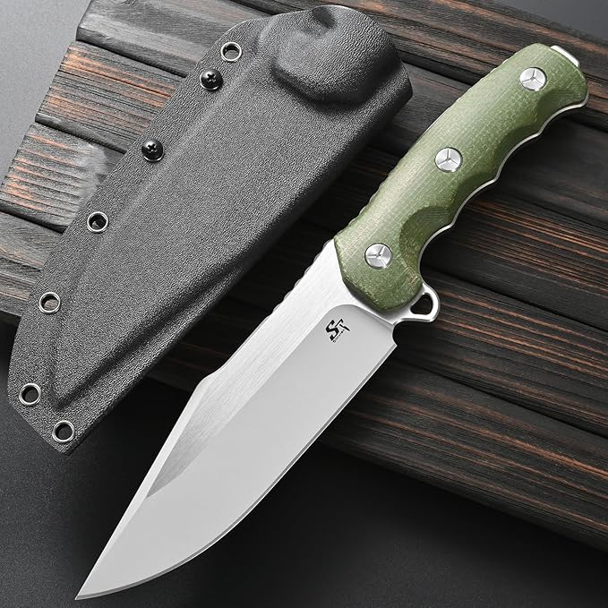 Sitivien ST30 Fixed Blade Knife Sleipner Brushed Steel Blade Micarta Handle Full Tang EDC Straight Knife for Camping Hunting Fishing(Green)