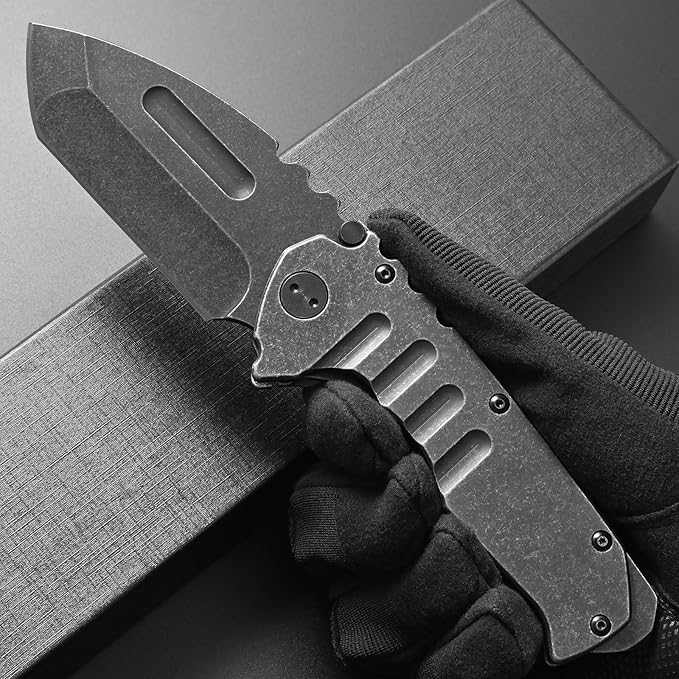 Ccanku C1137 Folding Knife D2 Steel Blade Steel Handle EDC Tool Knife for Outdoor Camping Hiking Fishing (Steel)
