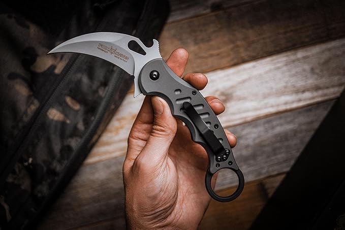 Fox Knives 478 Karambit Emerson Wave Folding Pocket Knife - N690Co Stainless Steel Blade Bead Blasted Finish - Black Idroglider Reversible Pocket Clip - Liner Lock Folder