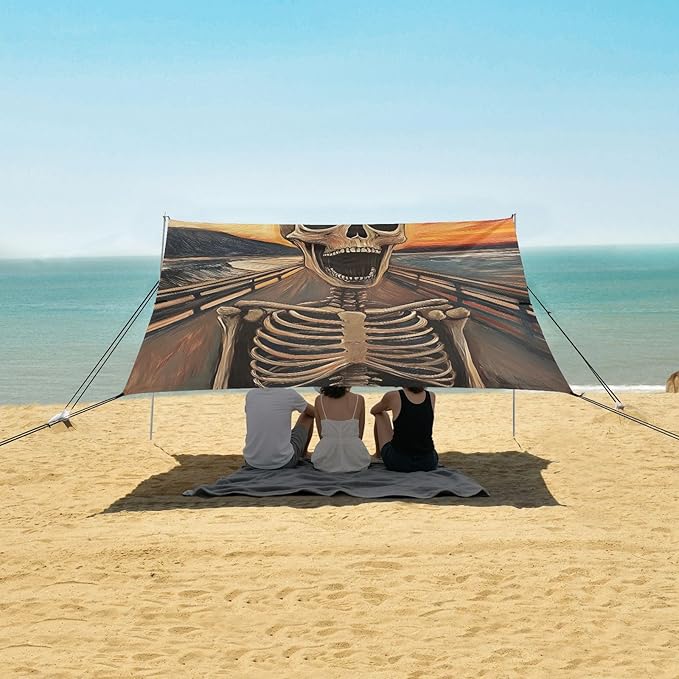 ALAZA Screaming Skull Beach Tent Sun Shelter Portable Canopy Sunshade for Outdoor Camping Picnics Backyard Fun 10x9 ft