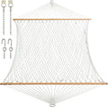 JoyView Traditional Rope Double Hammock - Hand Woven Polyester Hammock with Hardwood Spreader Bar 450lb Capacity for Outdoor Indoor Patio Yard - White