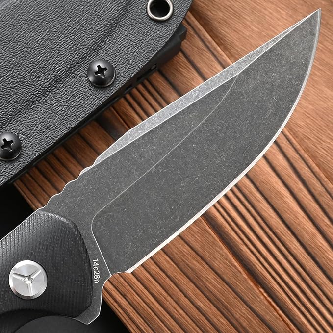 FF109 Fixed Blade Knife 14C28N Black Stonewashed Steel G10 Handle Full Tang Knife with Kydex Sheath for Outdoor Camping Hunting Working (Black)