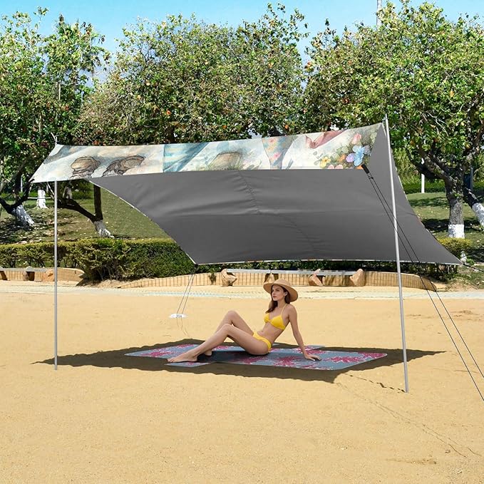 Gnomes with Easter Eggs Beach Tent Sun Shelter Set UPF50+ UV Protection 10.5 x 9.19 FT Camping Shade Canopy with Sandbags Sand Anchors Carrying Bag and Others