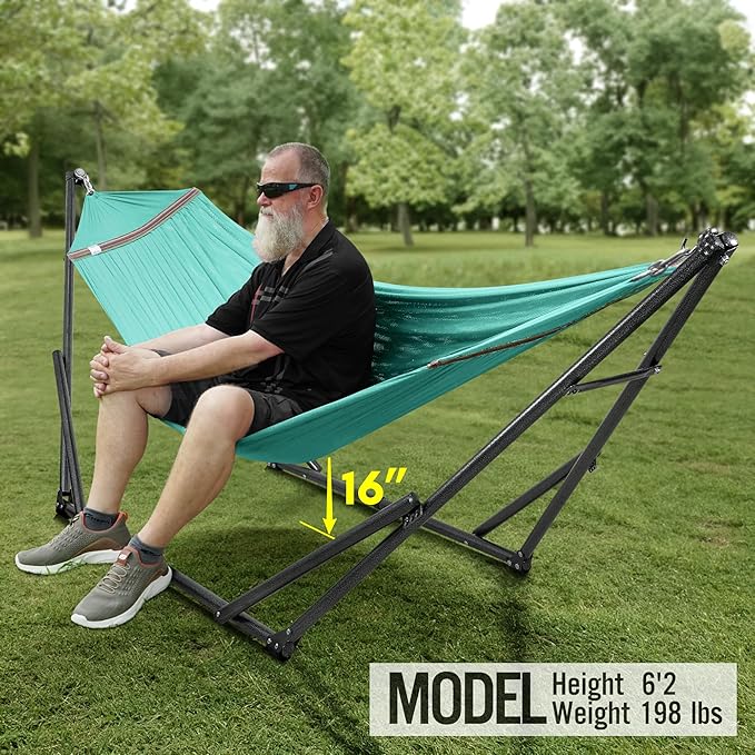 Tranquillo Universal Double Hammock with Stand Included for 2 Persons/Foldable Hammock Stand 600 lbs Capacity Portable Case - Inhouse Outdoor Camping Sky