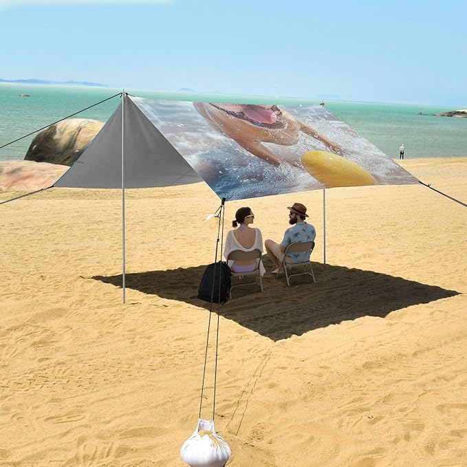 ALAZA French Bulldog Playing_Ball in The Beach Beach Tent Sun Shelter Portable Canopy Sunshade for Outdoor Camping Picnics Backyard Fun 10x9 ft