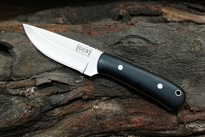 GCS Handmade D2 Steel Hunting And Skinning Knife with Black Micarta Handle Full Tang Blade and Leather Sheath for Hunting Hunting Camping Survival EDC-GCS 944