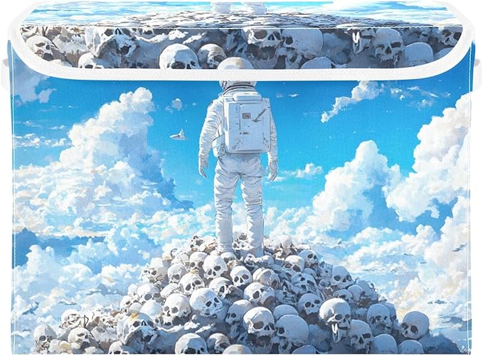 Storage Cube with Lid Skull Pile Astronaut Print 16.5×12.6×11.8 IN Collapsible Large Capacity Foldable Storage Basket Bin Organizer