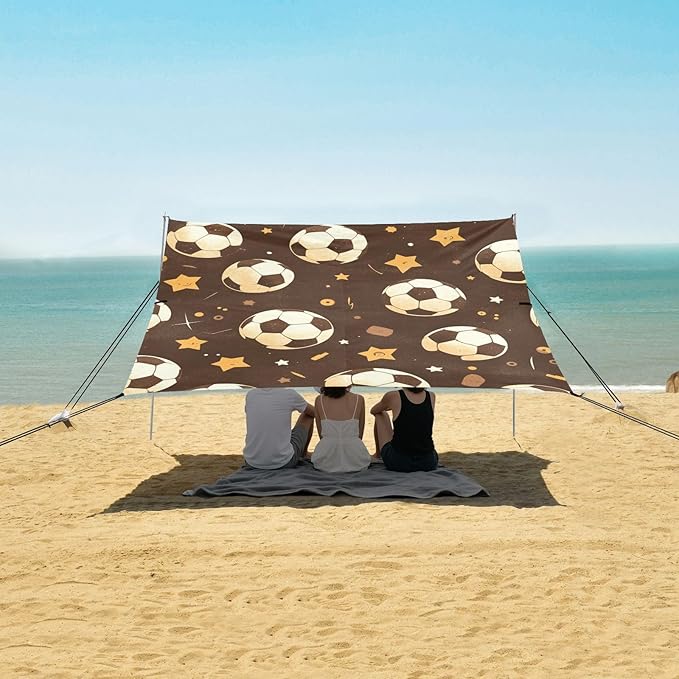 Football Stars Brown Beach Canopy UPF50 Water-Resistant Portable Sun Shelter with Carrying Bag for Camping Fishing Backyard Fun