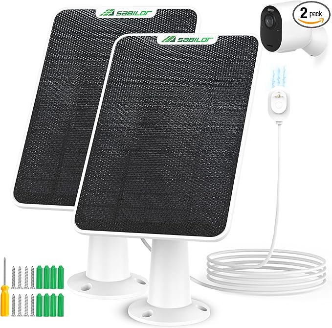 2 Pack 6W Solar Panel Charger for Arlo Pro 5S/Pro 4/Pro 3/Pro 3 Floodlight/Ultra 2/Ultra IP65 Weatherproof Solar Panels Compatible with Arlo Solar Panel with Secure Wall Mont 9.8FT Cable 360° Bracket