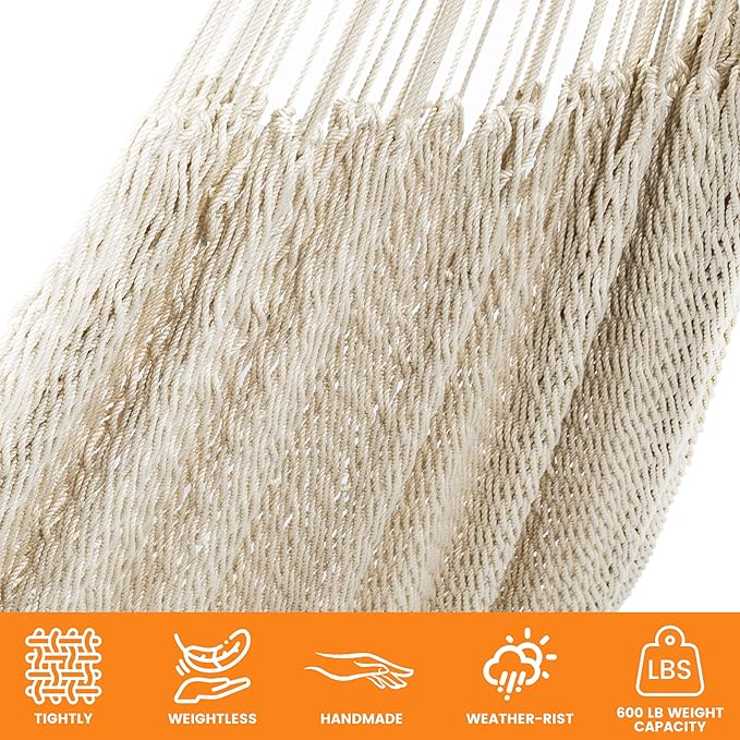 Lazy Daze Hammocks Handwoven Mayan Hammock 10.5 FT Soft Rope Double Hammocks Portable Outdoor Hammock with Carry Bag 2 Straps &amp Carabiners for Patio Outside 550 lbs Weight Capacity Natural