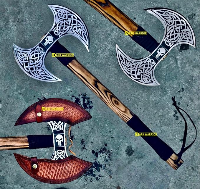 [Dark Warrior] 7.50 lbsHandmade Double Headed axe Berserker Axe Large Norse Axe Hand Forged Steel AxeDouble Blade Axe Forest Axes Hewing Axe Broad Axe Hunting Axe Dane Axe Viking Battle Axe