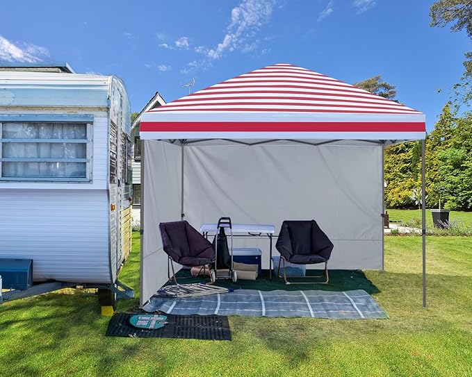 ABCCANOPY Easy Pop up Canopy Tent with 2 Sidewalls for Outdoor Sun Blocking or Rain Protection10x10 Red Stripes