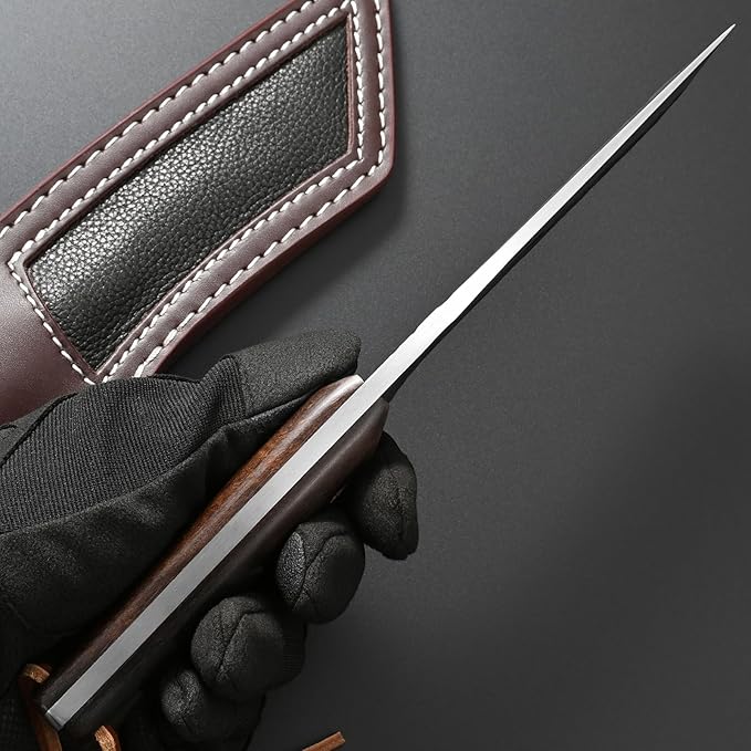 Gtkii GTK43 Fixed Blade Knife High Carbon Steel Hand Forged Blade Full Tang Rosewood Handle Fix Knifes for Camping Hunting Collection with Leather Sheath