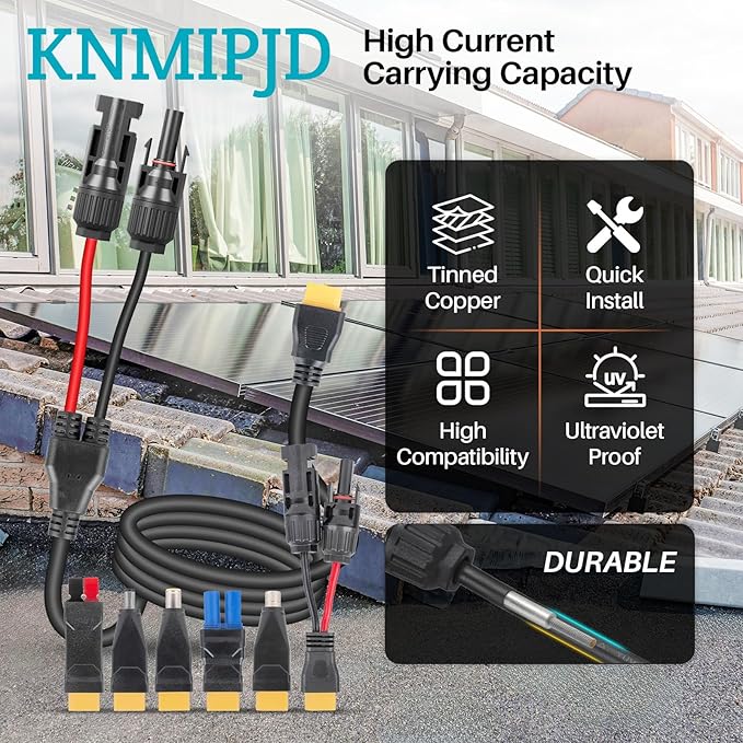 6-in-1 Solar Panel Connector Cable Kit 14AWG Heavy-Duty Weatherproof Extension Multi Output DC5521/7909/8020/XT60 for Portable Power Station RV Camping Generator(32FT)
